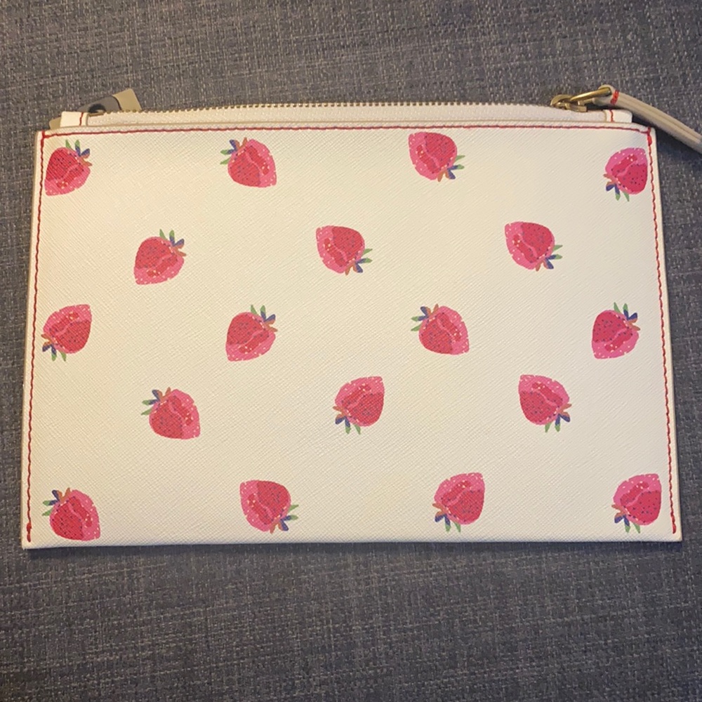 J Crew Italian Leather Medium Pouch in Strawberry